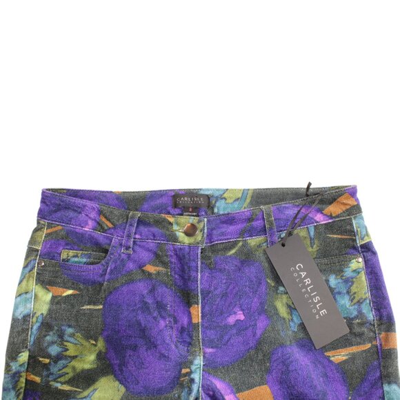 Carlisle Collection Wisteria Abstract Multi Blue Purple Jean Style Pants, Size 2 - Picture 4 of 9